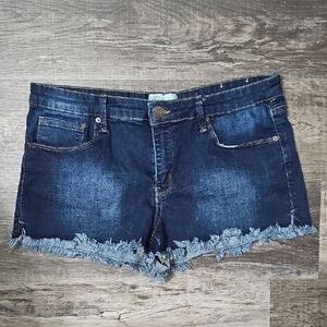 Mudd Dark Blue Frayed Low Rise Jean Shorts